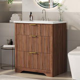 Garvee 30" Grille Style Freestanding Bathroom Vanity with Sink and 2 Drawers for Bathroom, Walnut - Walnut