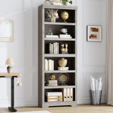 Garvee 6 Tier Bookshelf, 75" Tall Farmhouse Bookcase with Adjustable Shelves, 23.6" W Floor Standing Open Display Storage Rack with Anti-Slip Design for Home Office, Balcony, Library, Study / Living Room, Gray - Gray