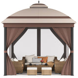 Garvee 10'x12' Outdoor Gazebo with Roof Reinforcing Bars Curtains and Netting for Backyard Garden Patio Poolside Deck，Brown - Brown