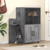 Garvee Modern Villa Cat Litter Box Enclosure + Hidden Furniture + Double Layer + MDF & Iron + Ladder & Ventilation + Indoor Use - Grey