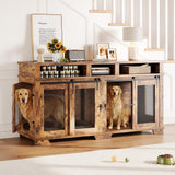 Garvee 71'' Dog Crate Furniture for 2 Dogs, Extra Large Double Dog Kennel, Wooden TV Stand, White/Natural/Brown - Brown