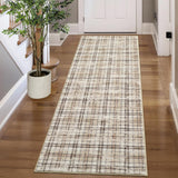 Garvee Washable Kitchen Runner Rug 2x8 Beige - Non-Slip, Machine-Washable Faux Wool, Tartan Plaid for Entryway, Hallway, Bedroom - Beige