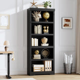 Garvee 5 Tier Bookshelf, 69" Tall Farmhouse Bookcase with Adjustable Shelves, 23.6" W Floor Standing Open Display Storage Rack with Anti-Slip Design for Home Office, Balcony, Library, Study / Living Room, Black - Black