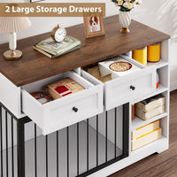 Garvee 47" Dog Crate Furniture Indoor with 2 Drawers & 4 Shelves, Large Dogs Kennel Furniture TV Stand, Wooden Dog Cage for Large Medium Dogs, White & Brown Top