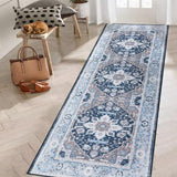 Garvee Runner Rug 2x6 Boho Hallway Rug Non-Slip Washable Non Skid Kitchen Rug Chenille Mat Foldable Accent Rug for Kitchen Living Room Bedroom, Navy, 2’x6’ - Navy
