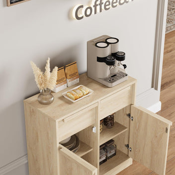 Garvee 31.5" Sideboard Buffet Cabinet with 2 Doors and 2 Drawers for Dining Room, Natural