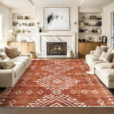 Garvee Washable Area Rug 10x13 Area Rug Large Bohemian Farmhouse Rug Non-Slip Soft Carpet for Bedroom Ultra-Thin Non-Shedding Floor Carpet Foldable Thin Accent Rug for Home Office Dining Orange - Brick Red