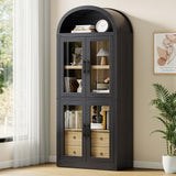 Garvee Arched Pantry Cabinet with Doors 71.4in Tall Wood Bookcase with 2 Drawers Farmhouse Kitchen Cupboard Modern Display Storage Cabinet for Kitchen, Dining Room, Bathroom - Black