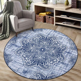 Garvee Boho Navy Blue 4-Round Rug Diameter Vintage Medallion Area Rug - Non-Slip Distressed Door Mat Small Accent Throw Floor Carpet for Entryway Bedrooms Laundry Room Decor - Navy Blue