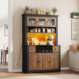 Garvee 68.7" Pantry Cabinet with LED Light and Charging Station, Kitchen Storage Cabinet, Large Hutch, Adjustable Shelves, Brown - Brown