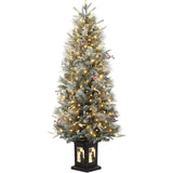 Garvee 4.5ft Pre-Lit Snow Flocked Christmas Tree with 200 LED Lights, Artificial Potted Xmas Tree with 8 Lighting Modes, Faux Berries, Snowman Base, for Holiday Decor, 1 Pack - Snowman-1 Pack