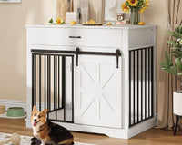 Garvee 37.8"W Dog Crate Furniture for Small/Medium Dogs, 2-in-1 Iron-Wood Fusion Dog Cage Indoor As Side End Table, Farmhouse Dogs Kennel with Sliding Barn Doors & Storage Drawer, White