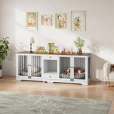 Garvee Dog Crate Furniture 83'' Indoor Dog Kennel with 4 Lockable Doors & 2 Drawers for Medium and Large Dogs, White, Multi-Functional Living Room Furniture - White