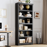 Garvee 6 Tier Bookshelf, 75" Tall Farmhouse Bookcase with Adjustable Shelves, 31.5" W Floor Standing Open Display Storage Rack with Anti-Slip Design for Home Office, Balcony, Library, Study / Living Room, Black - Black