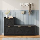 Garvee Shoe Storage Cabinet with Bench, 4 Flip-Drawer Organizer for Entryway, Adjustable Shelves, Cushioned Seat, Narrow Hallway Storage, Black - Black