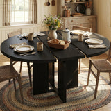 Garvee 47"-63" Extendable Round Oval Dining Table, Farmhouse Wood Kitchen Table with Wider Legs and Sturdy Metal Frame, Retro Black, Space Saving for Dinner and Apartment - Retro Black