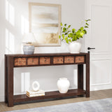 Garvee Farmhouse 59" Wooden Console Table with 2 Drawers and Thickened Legs, Brown & Red - Brown & Red