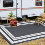 Garvee Outdoor Rug 10x14 Large Waterproof Plastic Straw Rug Reversible Portable Camping Rug Grey White Panel for Patio Porch RV Balcony - Gray & White