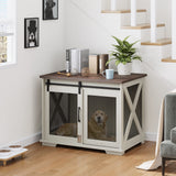 Garvee 37'' Dog Crate Furniture Side End Table with Flip Top and Movable Divider, Wooden Dog Crate Table Large, Style Dog Kennel Side End Table - White - White