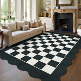 Garvee Bedroom Rug 8x10 Checkerboard Scalloped Edge Non Slip Stain Resistant Black and White - Black & White