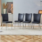 Garvee Modern Dining Chair PU Leather Curved Backrest Armless Side Chair Metal Legs Bedroom Living Room Set of 4 Black Silvery