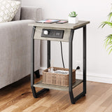 Garvee Side Table with Charging Station + USB Ports & Outlets + Sturdy MDF & Metal Frame + Adjustable Feet + Living Room & Bedroom - grey