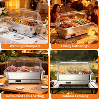 Garvee Electric Chafing Dish Buffet Set, 3 × 3 QT Roll Top Food Warmer with Transparent PC Lid, 400W Temperature Control 86-200°F, Stainless Steel Chafer for Catering Parties(2 Packs)