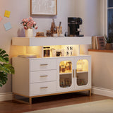 Garvee Modern Sideboard Buffet Cabinet with Auto-Sensor RGB LED Lights & Built-in Charging Station for Dining Room, Kitchen, Living Room, 40in White