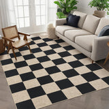 Garvee 6x9 Checkered Easy Jute Rug Washable Non-Slip Indoor Outdoor Area Rug, Black & Natural - Black-Checkerboard-1
