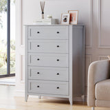 Garvee 5 Chest of Drawer Dresser, Modern Tall Nightstand with Deep Drawers and Nickel Round Handle, Wood Organizer Storage Cabinet for Bedroom, Living Room, Hallway, Grey - Gray