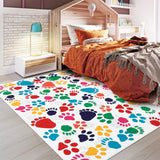 Garvee Colorful Animal Footprints Kids Area Rug, Washable Cartoon Play Mat with Low Profile Pile and Rubber Backing for Bedrooms, Playroom, Living Room, Classroom, 5 x 7 - White