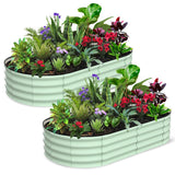 Garvee 2-Pack 6'x3'x1' Oval Galvanized Raised Garden Beds - Open Base, Large Metal Planter Boxes for Vegetables & Flowers, Tool-Free Assembly, Green - Green