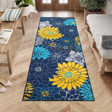 Garvee Runner Rug 2x6 Floral Washable Kitchen Runner Rugs Modern Farmhouse Easy-Cleaning Hallway Rug with Rubber Backing Non Shedding Carpet for Laundry Room, Navy - Blue