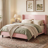 Garvee Full Bed Frame with Wingback Headboard, Velvet Upholstered Platform Bedframe with Sturdy Wooden Slats Support Full Size, No Box Spring Needed, Easy Assembly, Pink - Pink