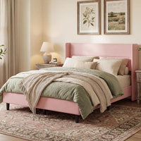 Garvee Queen Bed Frame with Wingback Headboard, Velvet Upholstered Platform Bed Frame with Sturdy Wooden Slats Support, No Box Spring Needed, Easy Assembly