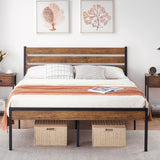 Garvee Queen Size Bed Frame with Rustic Vintage Wood Headboard, Metal Slats Support, Mattress Foundation, No Box Spring Needed, Easy Assembly - Rustic Brown