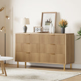Garvee Natural Dresser, Modern 6 Drawer Dresser for Bedroom with Gold Handle and Large Drawer, Wood Double Chest of Drawers and Storage Organizer for Living Room, Hallway, Entryway - Brown