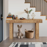 Garvee 63" Farmhouse Minimalist Console Table in T-Shaped Design with Open Shelves for Entryway and Living Room, Natural - Natural