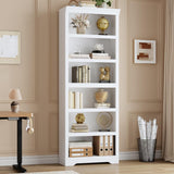 Garvee 6 Tier Bookshelf, 75" Tall Farmhouse Bookcase with Adjustable Shelves, 23.6" W Floor Standing Open Display Storage Rack with Anti-Slip Design for Home Office, Balcony, Library, Study / Living Room, White - White