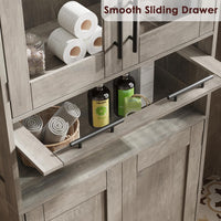 Garvee Modern Freestanding Bathroom Storage Cabinet with Double Glass Doors and Spacious Sliding Drawer, Grey