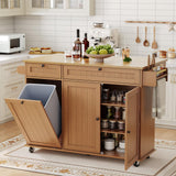 Garvee 60" Rolling Large Kitchen Island on Wheels with Extendable Table, Drop Leaf & Power Outlet, Mobile Kitchen Cart with Storage Cabinet, 2 Drawers, Spice Rack, Towel & Knife Holder, Brown