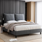 Garvee Queen Bed Frame with Adjustable Headboard + Sturdy Wood Slat Support + No Box Spring Needed + Easy Assembly + Gray - Grey