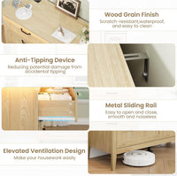 Garvee 6 Drawer Dresser with Power Outlet, Natural Dresser with LED Light, Modern Chest of Drawers for Closet, Double Wide Drawer Organizer Cabinet for Bedroom, Living Room