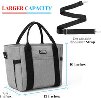 Garvee Lunch Bag for Women Men, Tote Adult Lunch Box with Adjustable Shoulder Strap & Side Pockets, Portable Lunch Tote Bag for Work Picnic School or Travel Gray-Normal Size