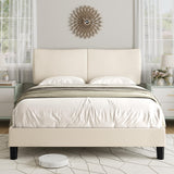 Garvee Queen Size Platform Bed Frame with Headboard,Adjustable Bed Frame with Strong Wooden Slats Mattress Foundation/No Box Spring Needed/Easy Assembly, Beige - Off white