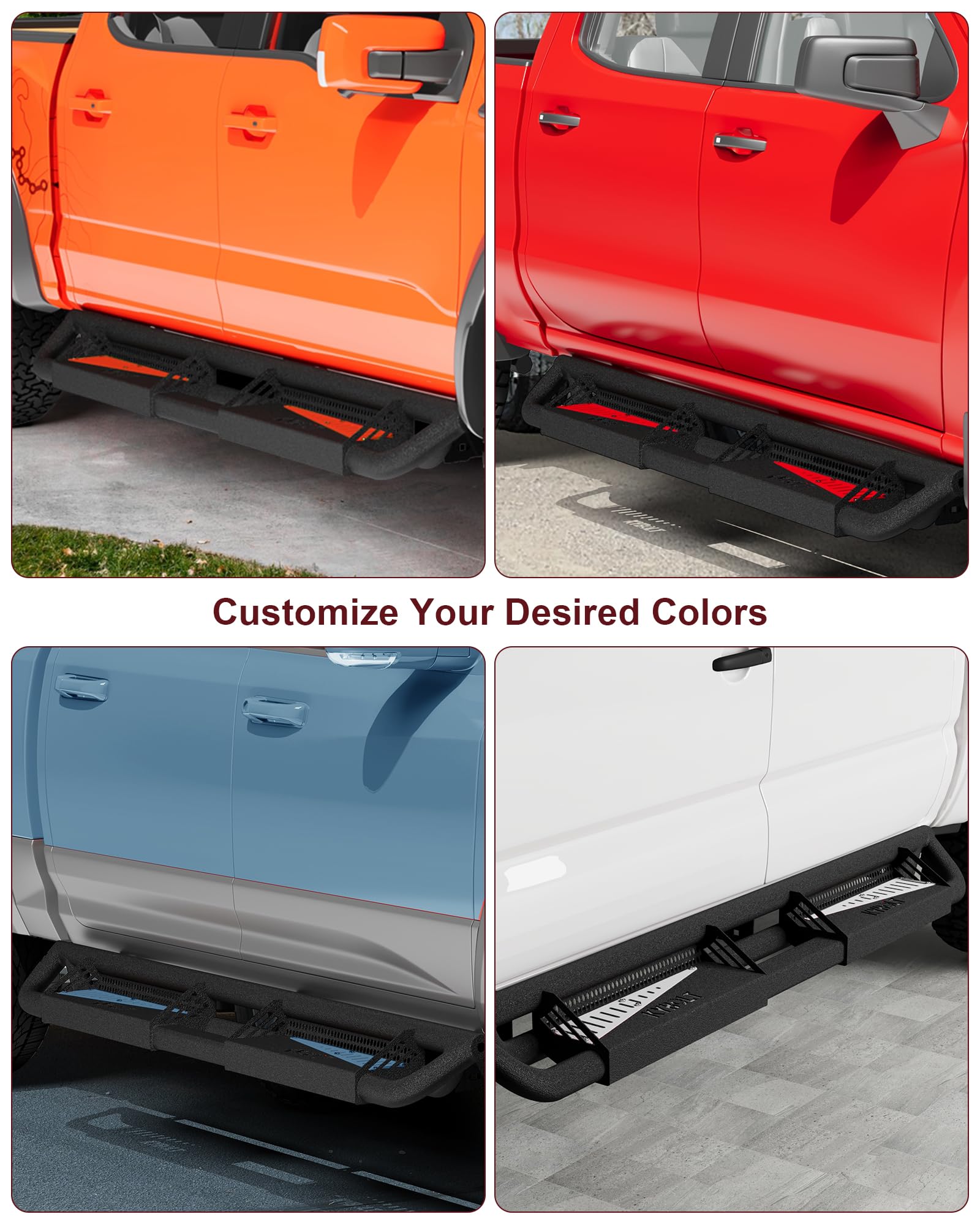 Garvee Running Boards Compatible with Toyota Tacoma Double Cab 2005-2023 with Paintable Step Plates,Powder Coated Steel Rock Sliders Side Steps Nerf Bar