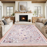 Garvee Washable 10x13 Area Rugs Non Slip Floral Vintage Low Pile Rug for Living Room Bedroom Pink - Light Pink
