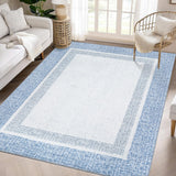 Garvee Bordered Light Blue 8x10 Machine Washable Area Rug – Modern Stain-Resistant, Soft, Non-Slip, Low-Pile Accent Carpet for Living Room, Bedroom, or Home Decor - Light Blue