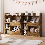 Garvee 3-Tier Wooden Kids Bookshelf with 5 Cube Double-Side Display, Retro Brown - Retro Brown