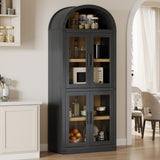 Garvee Arched Bookshelf with Doors Farmhouse Bookcase 15.83in Depth Display Storage Shelves 71.4in Tall Wooden Display Cabinet Rounded Bookcases for Living Room, Kitchen, Office - black